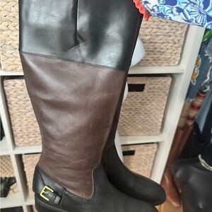 Ralph Lauren Two-Tone Black and Brown Leather Tall Riding Boots